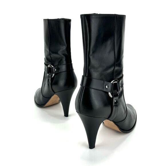 Lumiani Black Leather High Heel Short Boot Sz 9.5 Italian Made Almond Toe Bootie - Picture 5 of 9